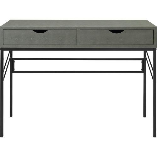 Vetti 44" 2 Drawer Desk in Grey Faux Shagreen & Black Metal