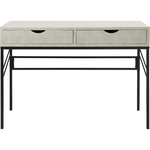 Vetti 44" 2 Drawer Desk in Off White Faux Shagreen & Black Metal