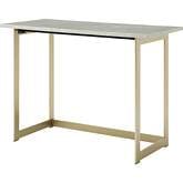 42" Modern Computer Desk in White Faux Marble & Gold