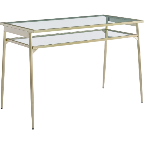 Rayna 48" Two Tier Desk in Gold Metal & Tempered Glass