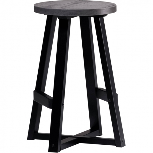 24" Counter Stool in Distressed Grey & Black Wood (Set of 2)