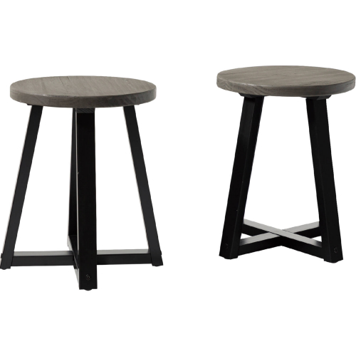 18" Kitchen Stool in Distressed Grey & Black Wood (Set of 2)