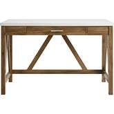 46" Modern Computer Desk in Natural Walnut w/ White Faux Marble Top