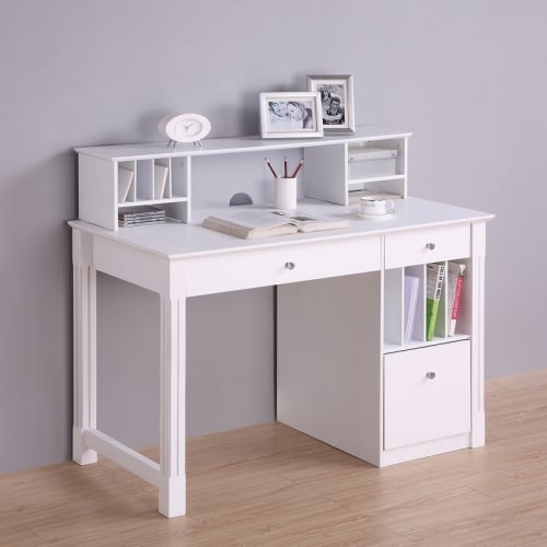 Home Office Deluxe White Wood Storage Computer Desk w/ Hutch