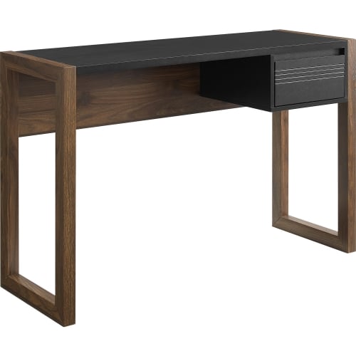 46" Fluted Drawer Writing Desk in Dark Walnut & Black