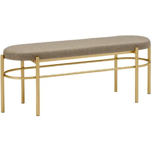 Elizabeth 48" Bench in Taupe Fabric & Gold Metal