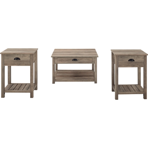 3 Piece Country Coffee & 2 Side Table Set in Grey Wash