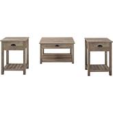 3 Piece Country Coffee & 2 Side Table Set in Grey Wash