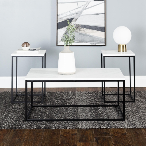 3 Piece Urban Coffee Table Set in White Faux Marble