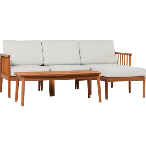 Circa Outdoor 4 Piece Sectional Sofa Set in Brown Wood & Neutral Fabric