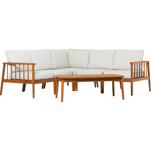 Circa Outdoor 6 Piece Sectional Sofa Set in Brown Wood & Neutral Fabric