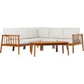 Circa Outdoor 6 Piece Sectional Sofa Set in Brown Wood & Neutral Fabric