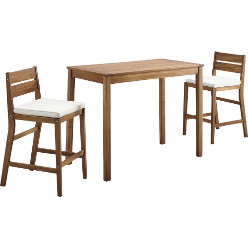 3 Piece Outdoor Counter Height Dining Set in Brown Acacia & Fabric