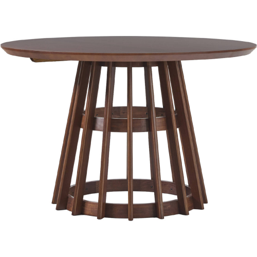 Hamlin 48" Round Dining Table w/ Slatted Base in Brown Finish Wood