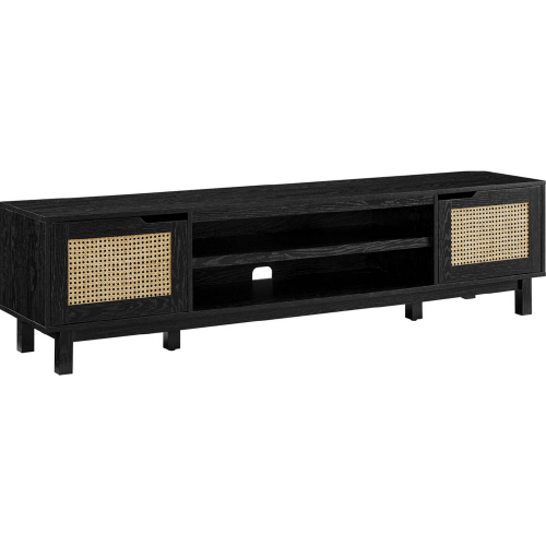 Hamkke 70" 2 Door TV Stand in Black Finish & Rattan