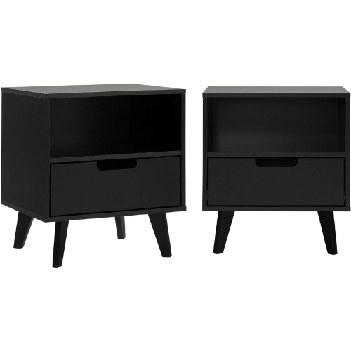 Hans 1 Drawer Nightstand in Black Finish (Set of 2)