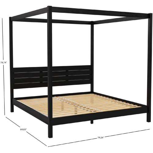 Isla King Canopy Bed w/ Slatted Headboard in Black