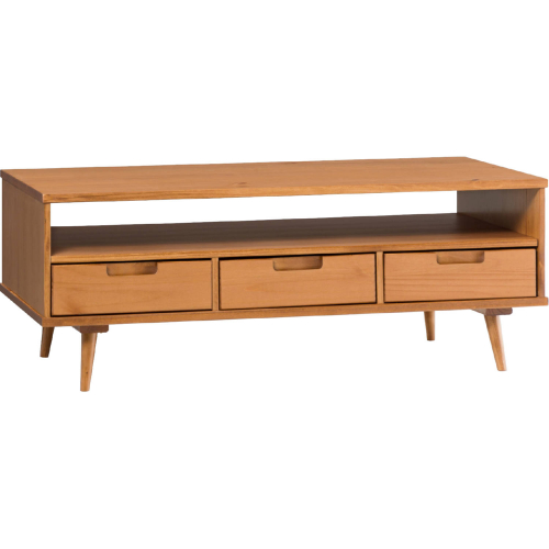 Ivy 48" 3 Drawer Solid Wood Coffee Table in Caramel Finish