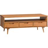 Ivy 48" 3 Drawer Solid Wood Coffee Table in Caramel Finish