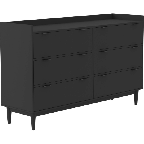 Lee 55" Solid Wood 6 Drawer Chest w/ Gallery in Black Finish