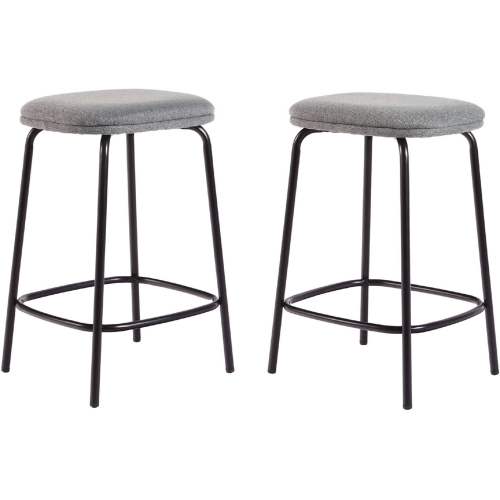 Mutt Counter Stool in Charcoal Fabric & Black Metal (Set of 2)