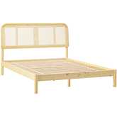 Neru Queen Platform Bed w/ Rattan Headboard Insert in Natural Finish Wood