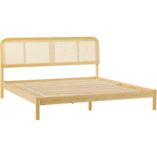 Neru King Platform Bed w/ Rattan Headboard Insert in Natural Finish Wood