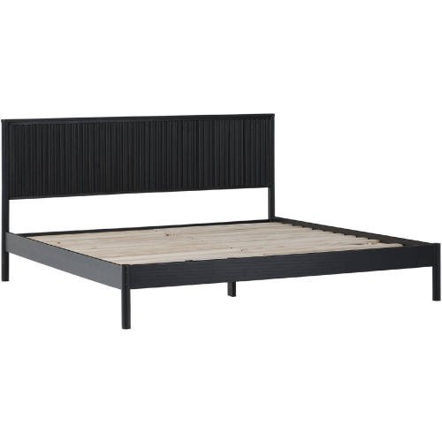 Paris King Bed w/ Reeded Headboard in Black Finish Wood