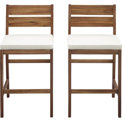 Outdoor Counter Stool in Brown Acacia Wood & Neutral Fabric (Set of 2)