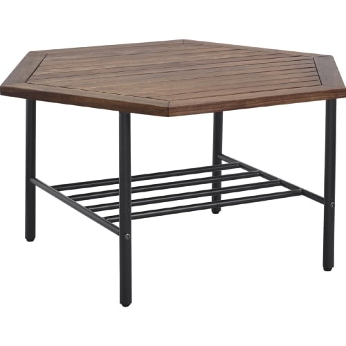 Pearson Outdoor Hexagon Coffee Table in Dark Brown Wood & Metal