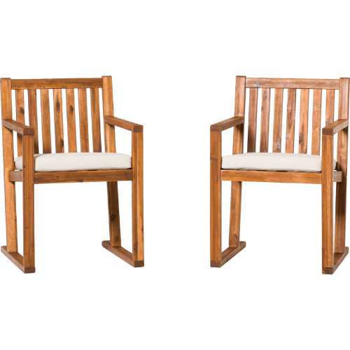 Prenton Outdoor Slat Back Dining Chair in Brown Wood & Neutral Fabric (Set of 2)