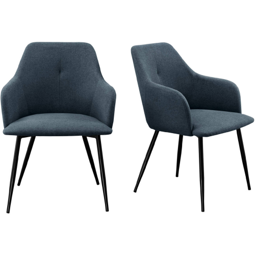 Park Dining Arm Chair in Indigo Blue Fabric & Metal (Set of 2)