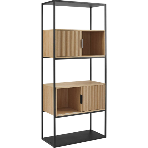 Reema Tall Bookcase in Coastal Oak Finish & Black