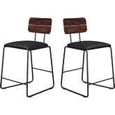 Roland Counter Stool in Wood, Black Metal & Black Leatherette (Set of 2)