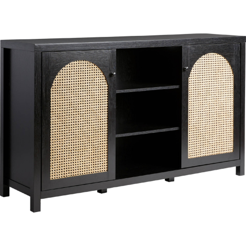 Sasha 58" 2 Door Sideboard w/ Arched Rattan Panels in Black Finish