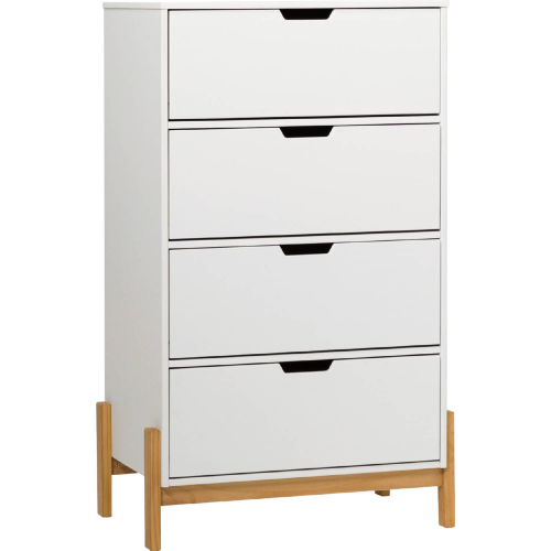 Tanner 4 Drawer Chest in White Finish Pine Wood