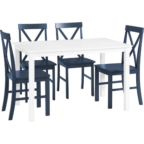 5 Piece Farmhouse Dining Set in White & Navy Finish