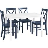 5 Piece Farmhouse Dining Set in White & Navy Finish