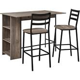 3 Piece Drop Leaf Counter Dining Table Set in Grey Wash