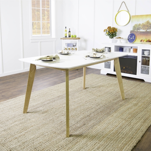 60" Retro Modern Wood Dining Table in White & Natural