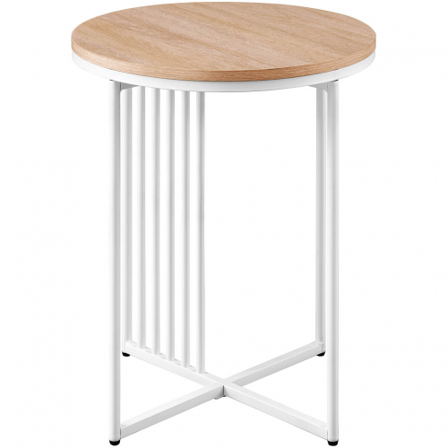 Vulcan Side Table in Coastal Oak Finish & White Slatted Metal