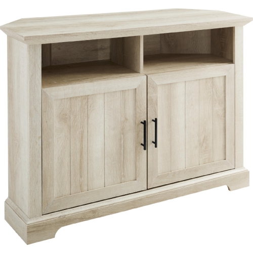 44" Grooved Door Corner TV Stand Console in White Oak Finish