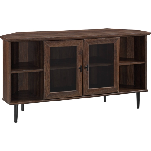 48" Glass Door Corner TV Stand in Dark Walnut