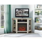 48" Wood Corner Fireplace TV Stand Media Console in White Oak