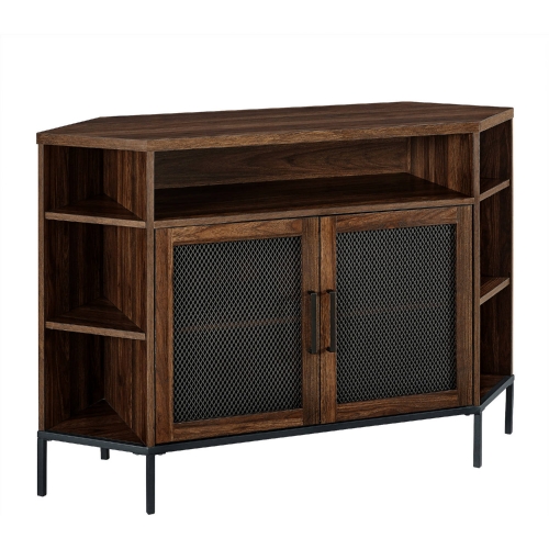 48" Industrial Mesh Door Corner TV Stand in Dark Walnut