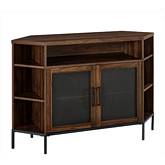 48" Industrial Mesh Door Corner TV Stand in Dark Walnut