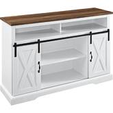 52" Sliding Barn Door Highboy TV Stand in White & Barnwood