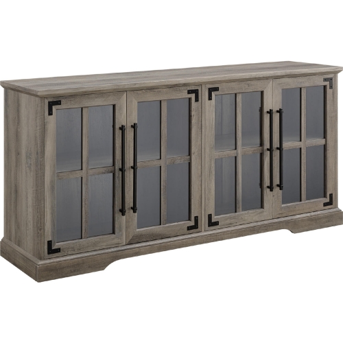 58" Farmhouse 4 Door TV Stand in Grey Wash