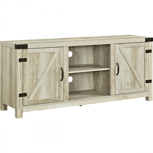 58" Barn Door TV Stand w/ Side Doors in White Oak