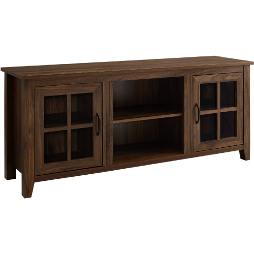 Simple 58" Glass Door TV Console in Dark Walnut Finish & Glass